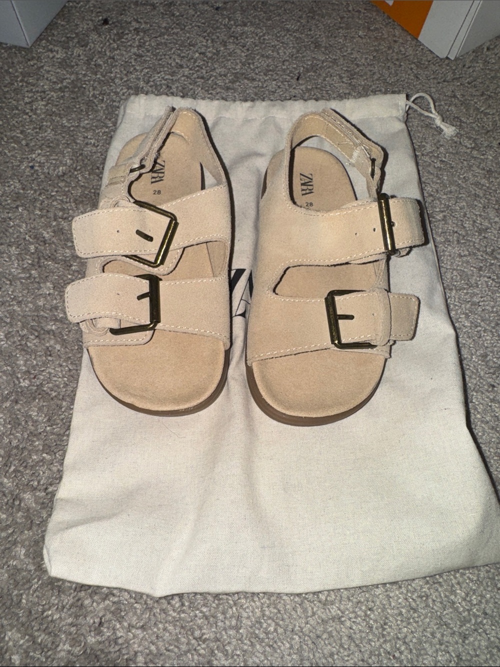 Zara Beige Suede Double-Buckle Kids Sandals
